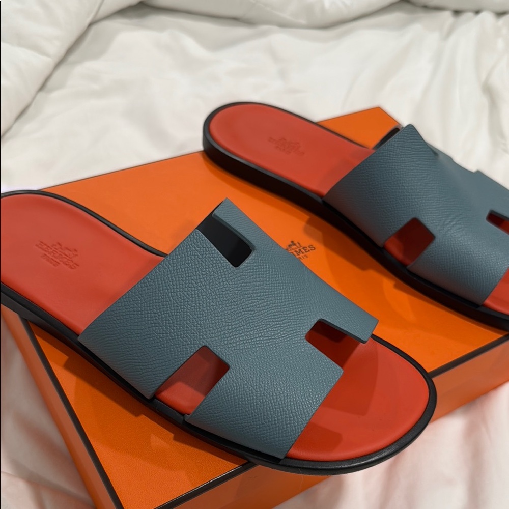 Hermès Blue and Red Slide Sandals